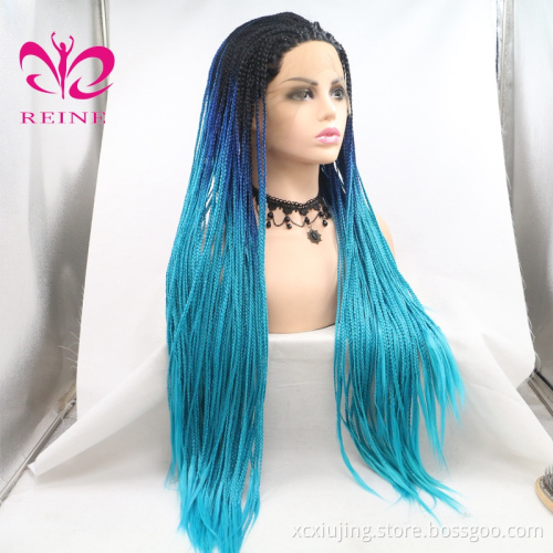 Glueless Afro Synthetic Fiber Braid Wig Ombre Long Hair Wigs For Black Women